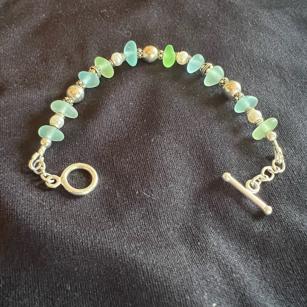 Sterling Silver Sea Glass Bracelet 7.5” by LITA SEA GLASS  NIB - Picture 2 of 3